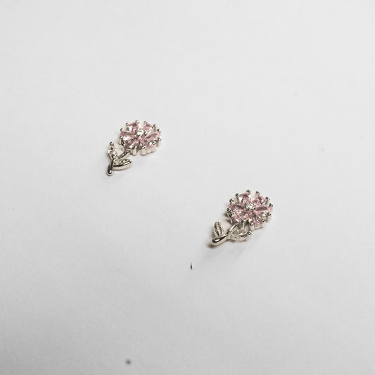 Pink Crystal Leaf Drop Earrings