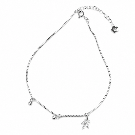Silver Whisper Leaf Beaded Anklet