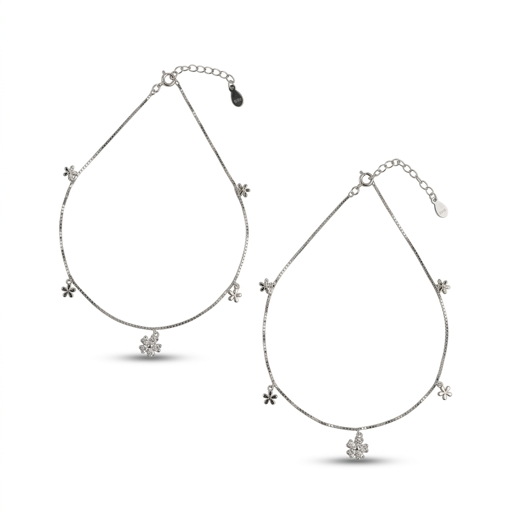 Silver Charming Petal Whisper Anklet