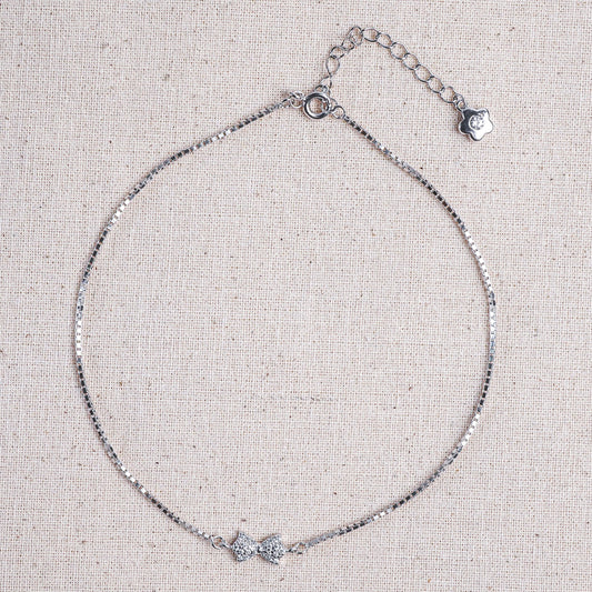 Silver Lovely Bow Treasure Anklet