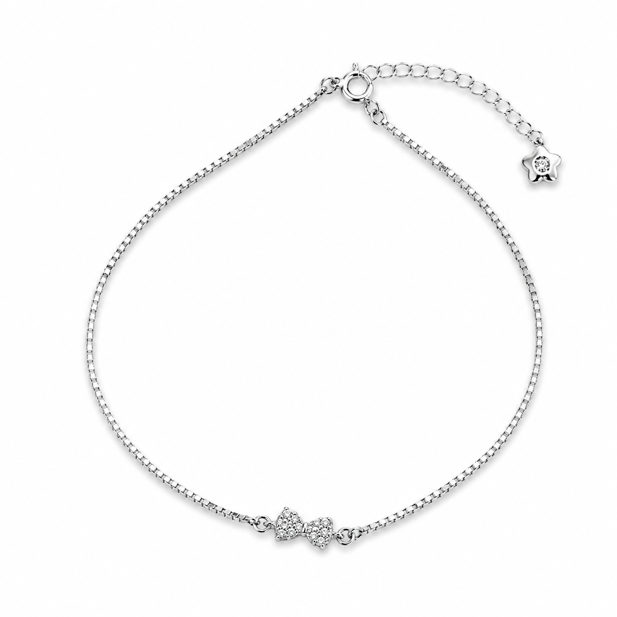 Silver Lovely Bow Treasure Anklet