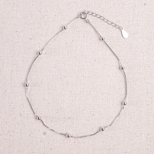 Silver Minimal Beaded Elegance Anklet