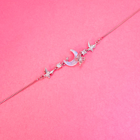 925 Sterling Silver Celestial Butterfly Moon Women Chain Bracelet