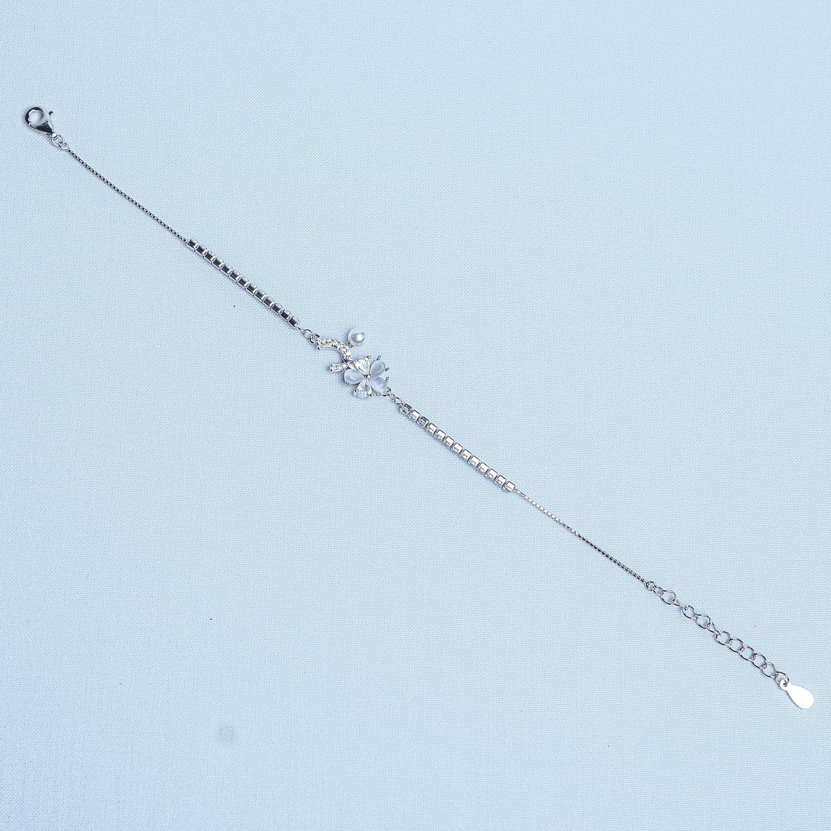 925 Sterling Silver Floral Pearl Bloom Women Chain Bracelet