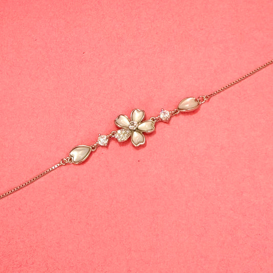 925 Sterling Silver Radiant Floral Petal Women Chain Bracelet