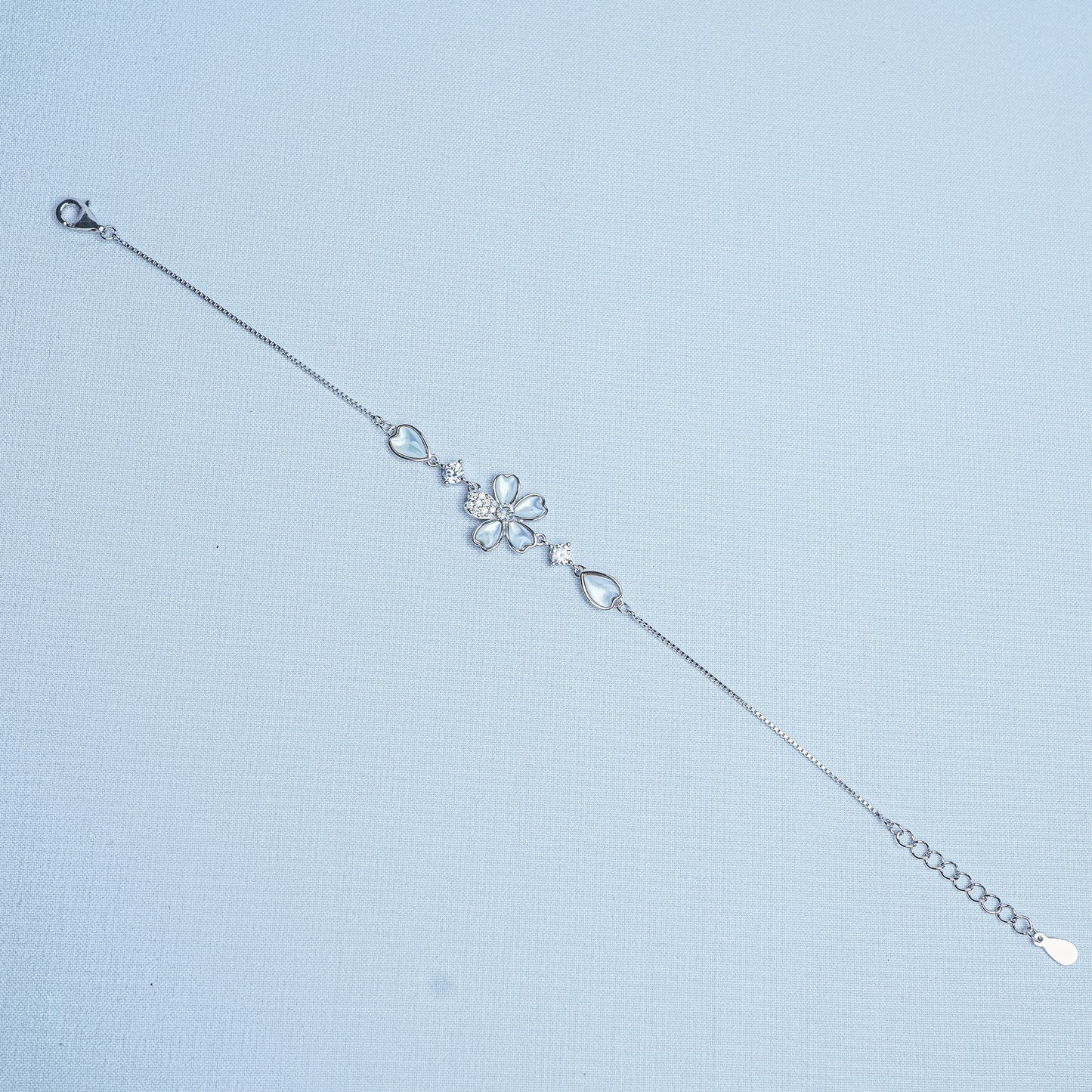Silver Radiant Floral Petal Women Chain Bracelet