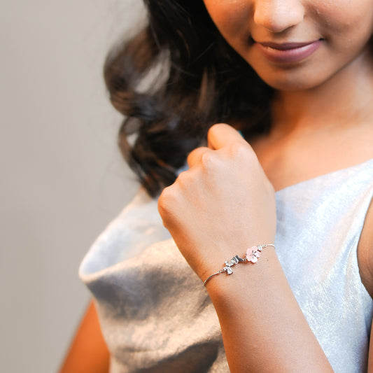 Silver Butterfly Petal Blooming Women Chain Bracelet