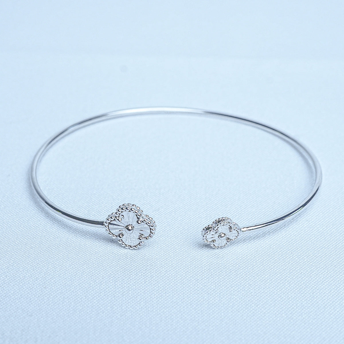 925 Sterling Silver Lucky Charm Clover Women Cuff Bracelet