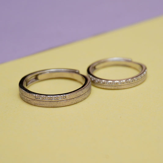 925 Sterling Silver Dual Texture with White Stone Couple Ring