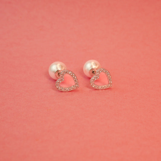 925 Sterling Silver Two-Way Heart Pearl Stud Earring