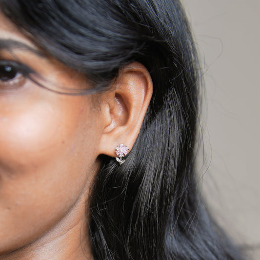 Pink Crystal Leaf Drop Earrings