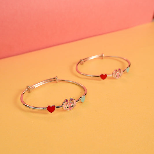 925 Sterling Silver Piglet Heart Charm Bracelet