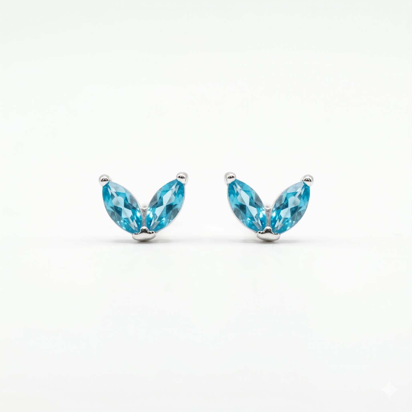 Silver Blue Twin Leaf Mini Studs Earring