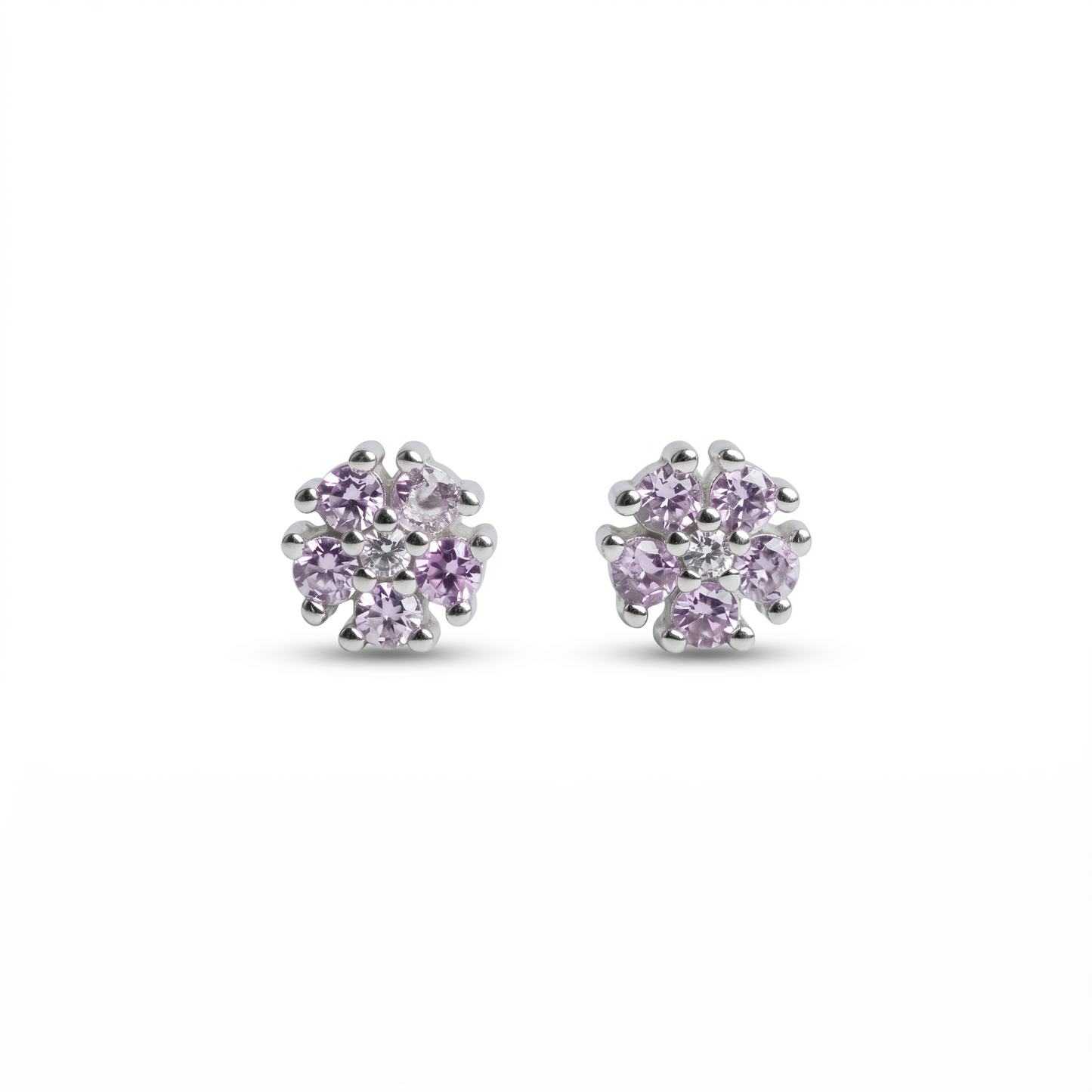 Silver Pink Floral Mini Studs Earring