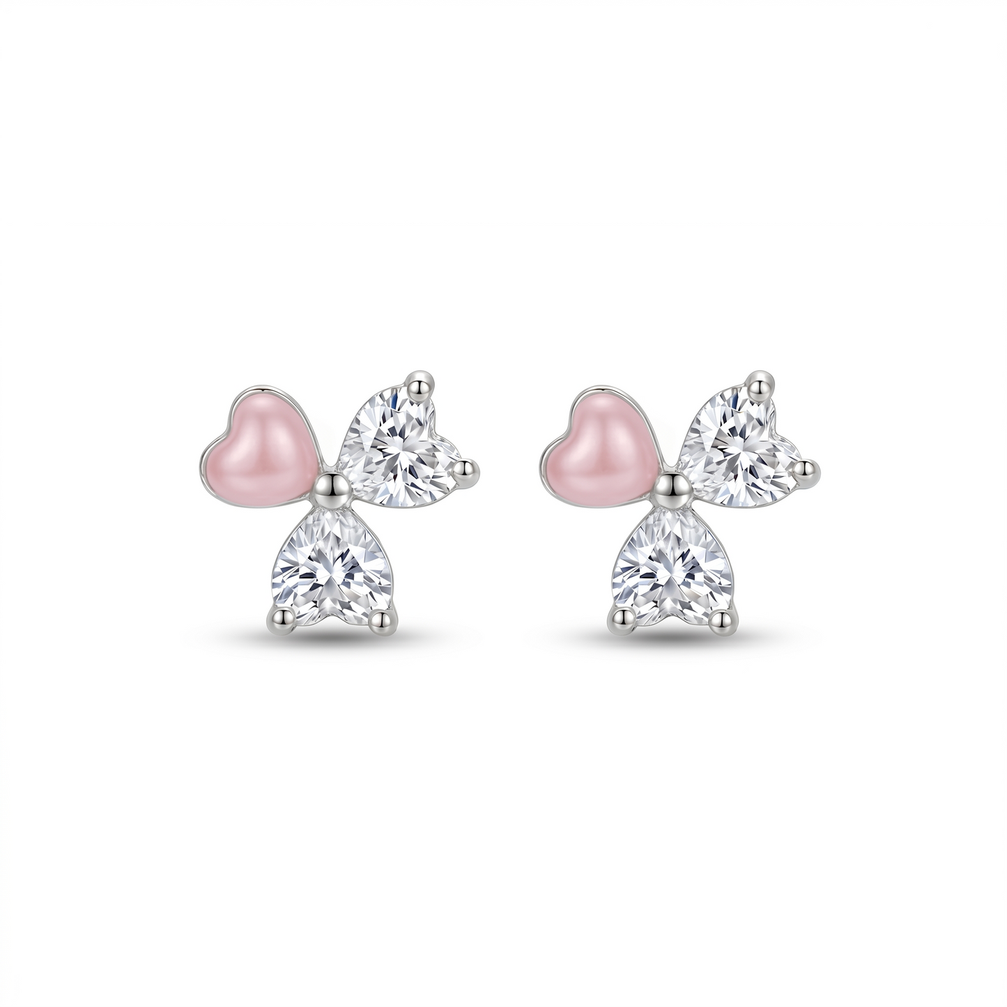 Silver Peach Heart Mini Studs Earrings