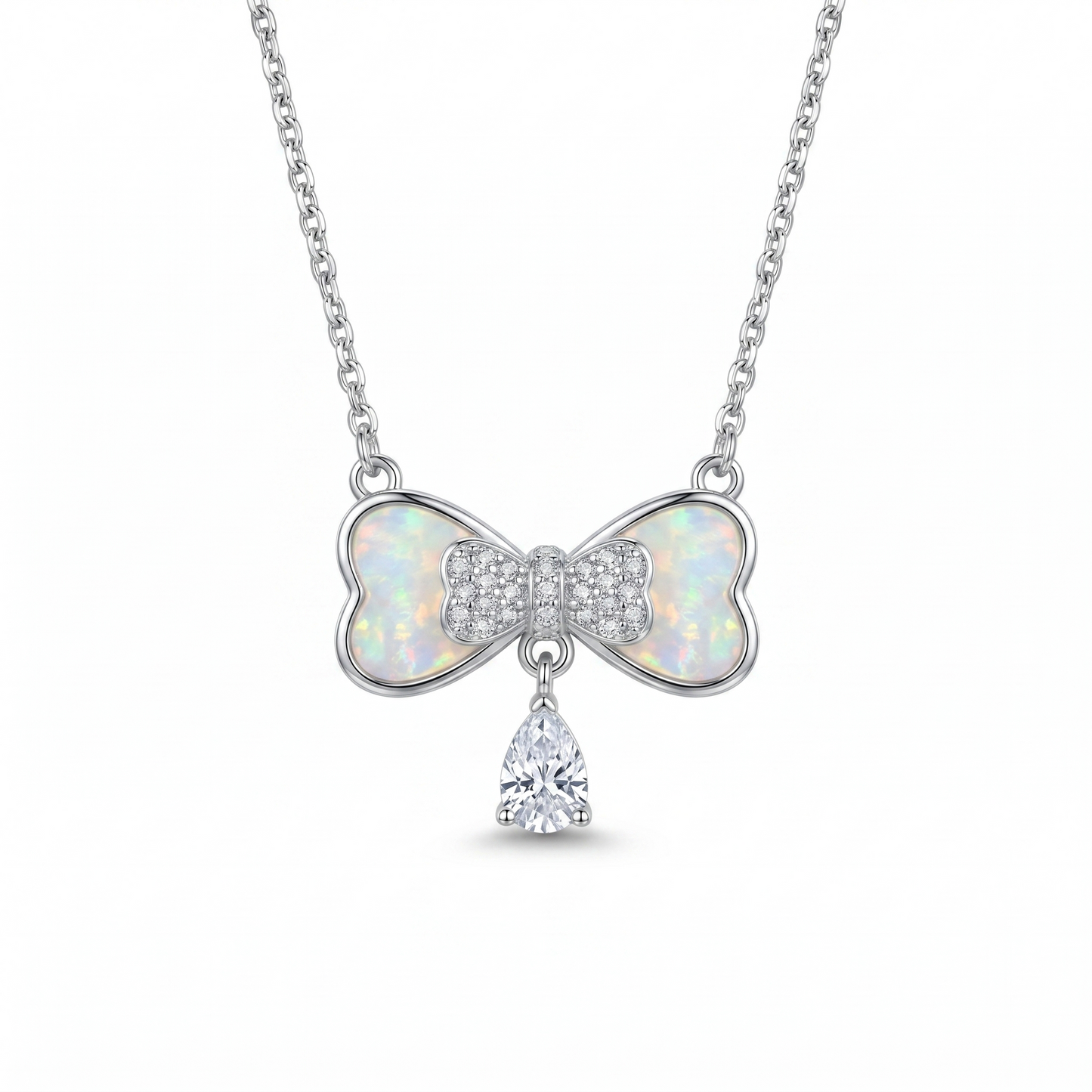 Silver Beloved Heart Bow Pendant Chain