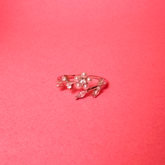 925 Sterling Silver Pearl Floral Aura Women Ring