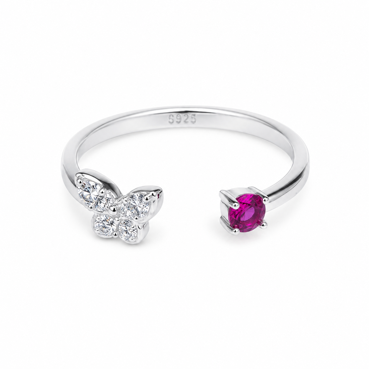Silver Dream Pink Butterfly Ring