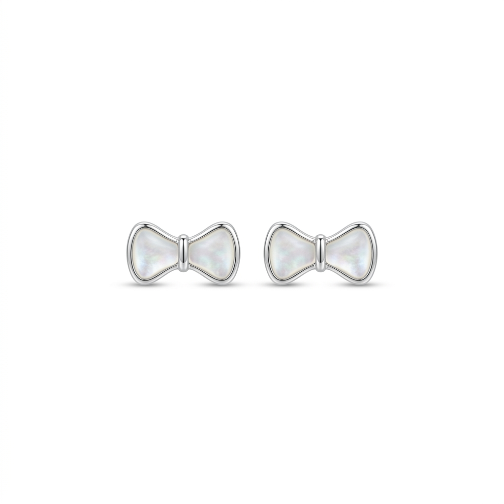 Silver Dainty Bow Ribbon Stud Earrings