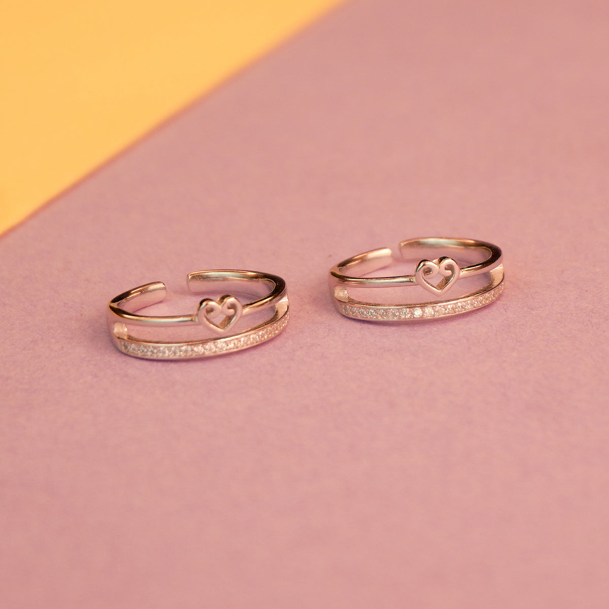 925 Sterling Silver Double Layer Heart Toe Ring