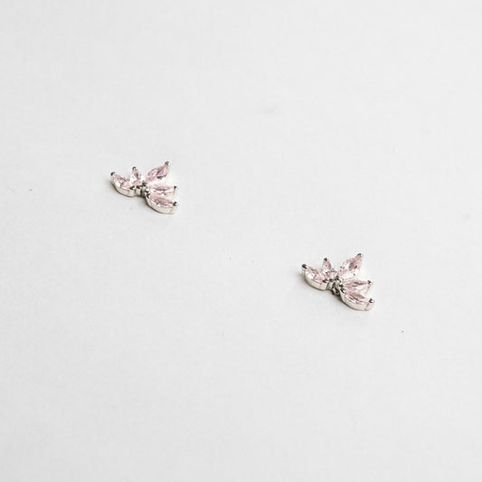 Silver Blush Leaf Stone Mini Studs Earrings