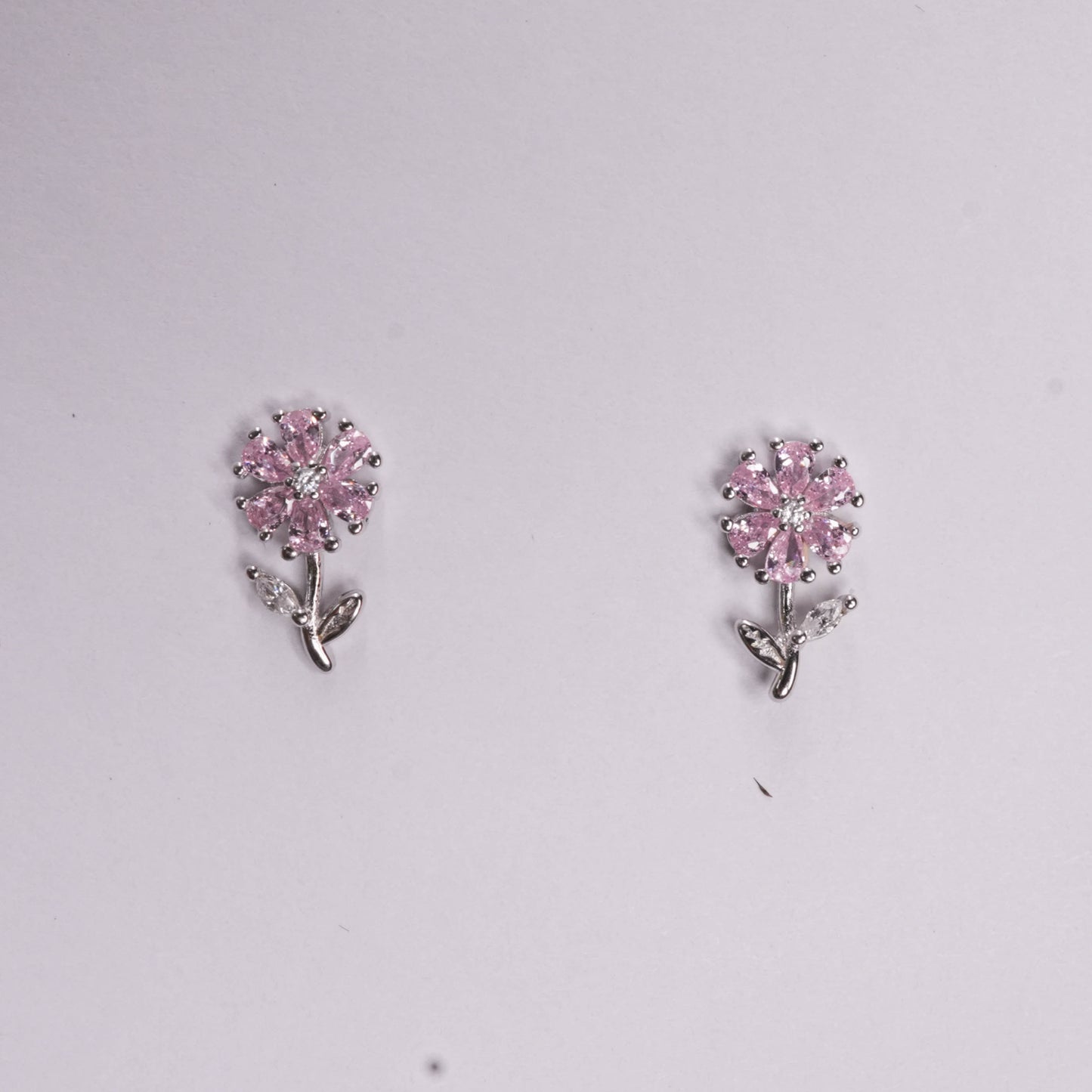 Pink Crystal Leaf Drop Earrings