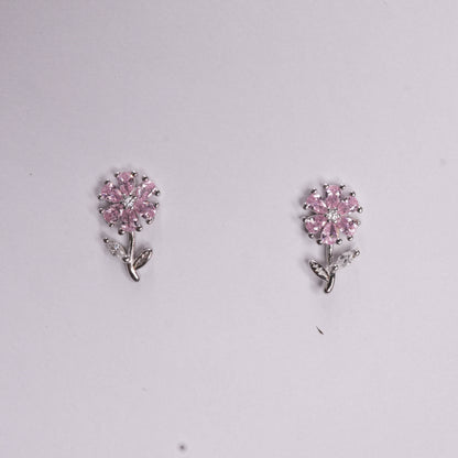 Pink Crystal Leaf Drop Earrings