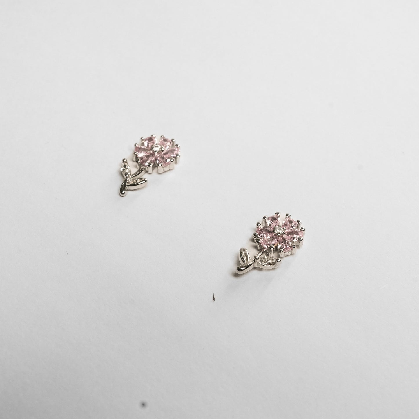Pink Crystal Leaf Drop Earrings