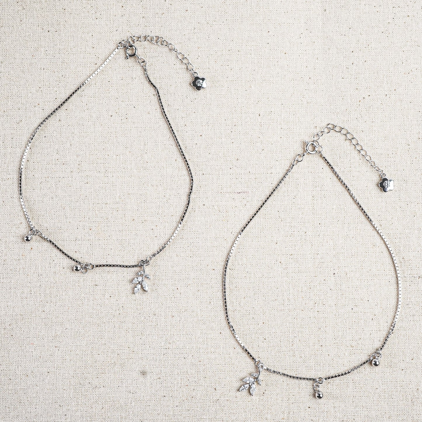 Silver Whisper Leaf Beaded Anklet