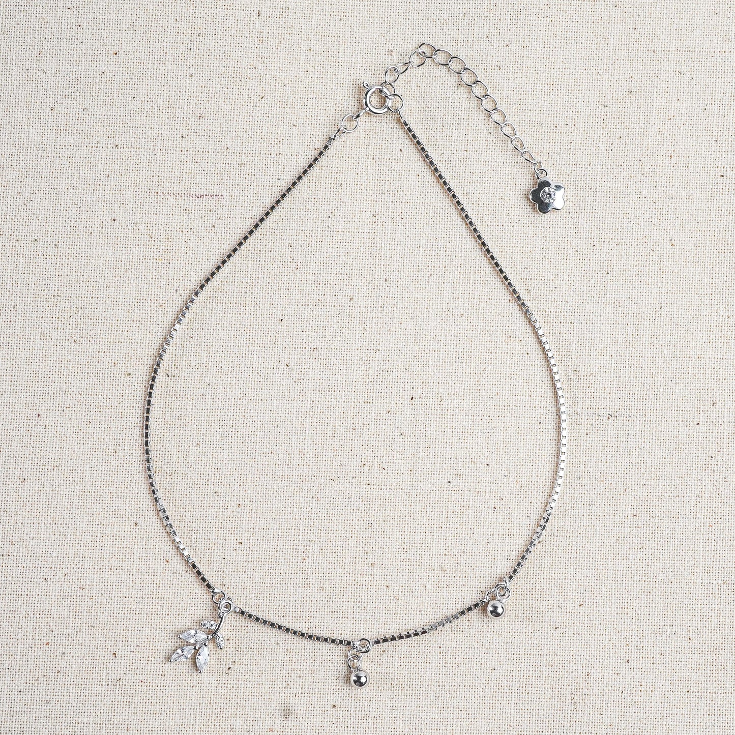 Silver Whisper Leaf Beaded Anklet
