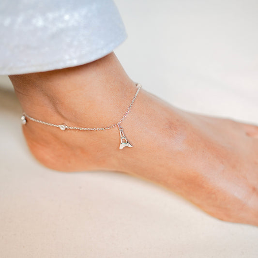 Silver Eiffel Heart Story Anklet