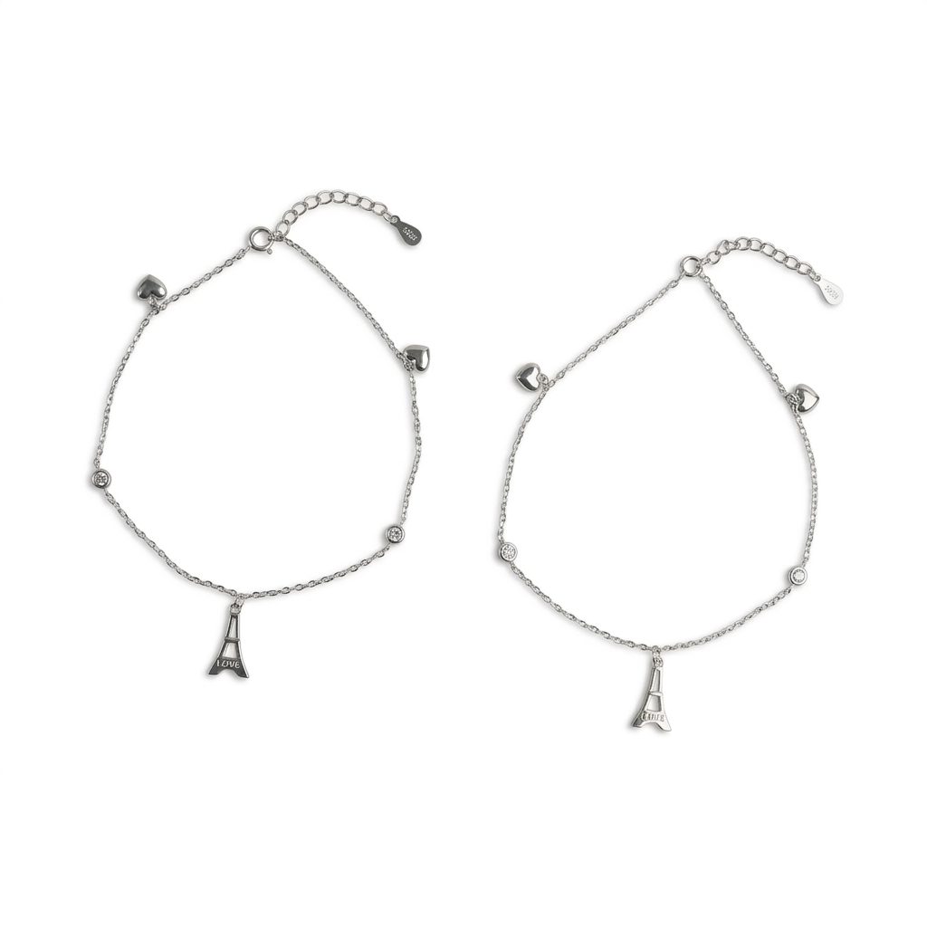 Silver Eiffel Heart Story Anklet