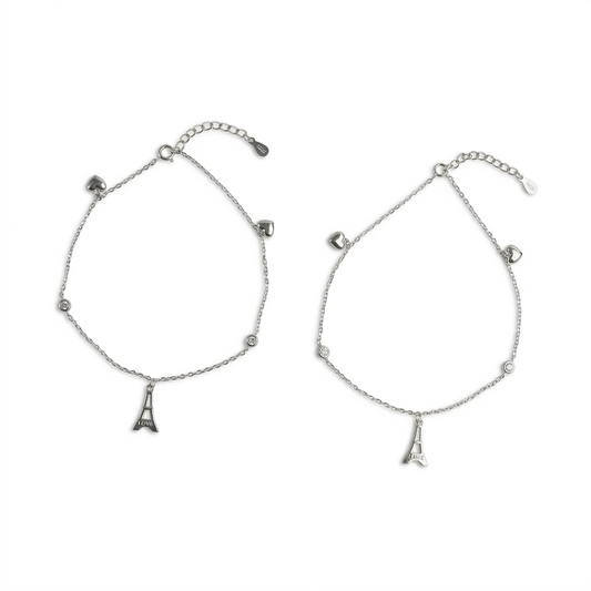 Silver Eiffel Heart Story Anklet