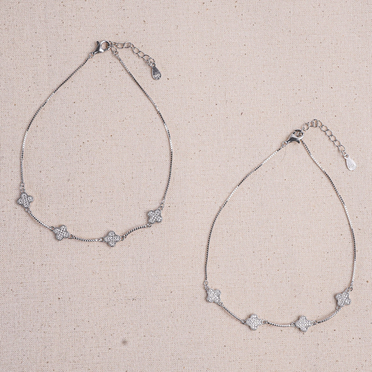 925 Sterling Silver Golden Fortune Clover Anklet
