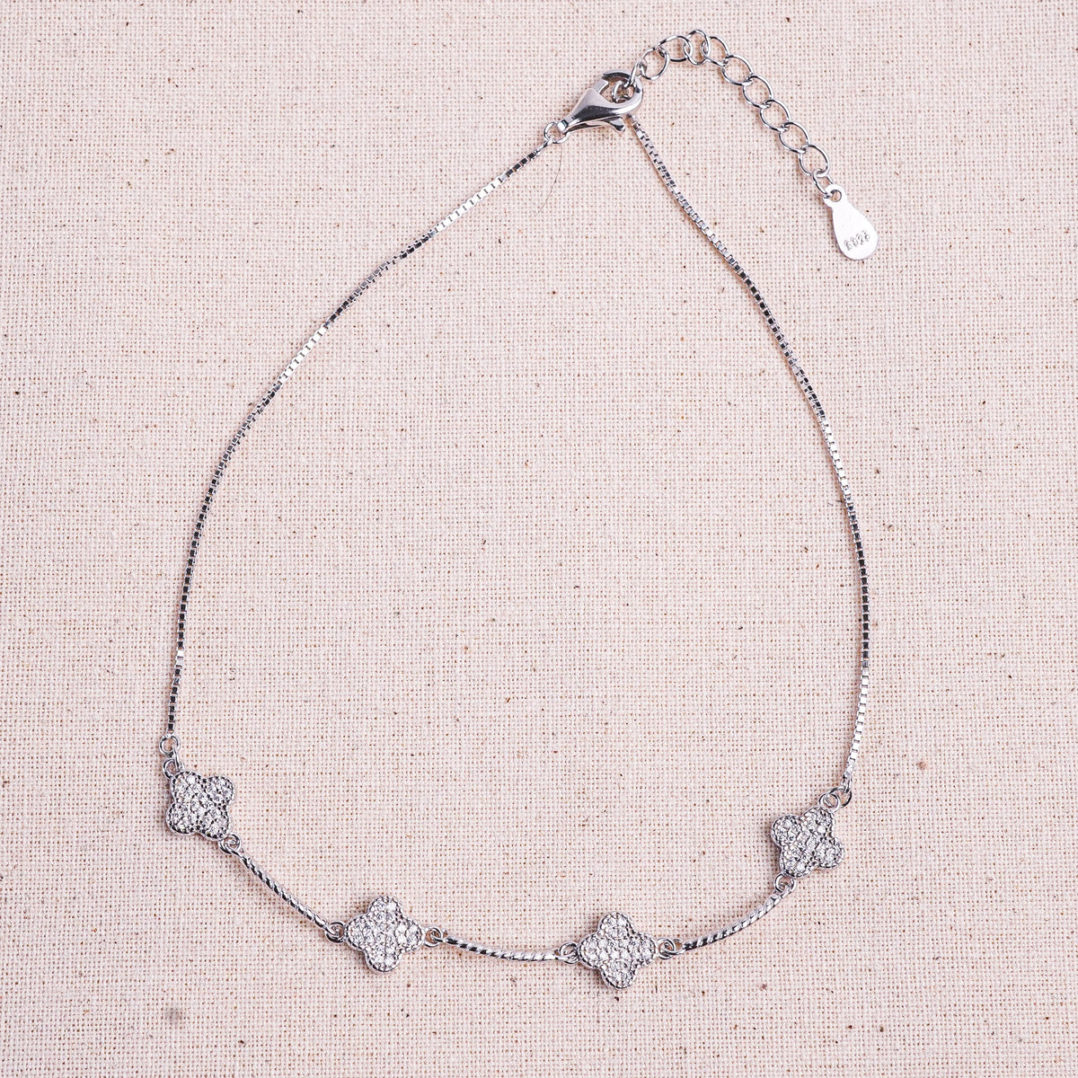 925 Sterling Silver Golden Fortune Clover Anklet