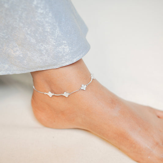 Silver Golden Fortune Clover Anklet