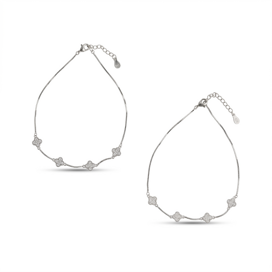 Silver Golden Fortune Clover Anklet