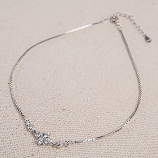 Silver Serene Flower Delight Anklet