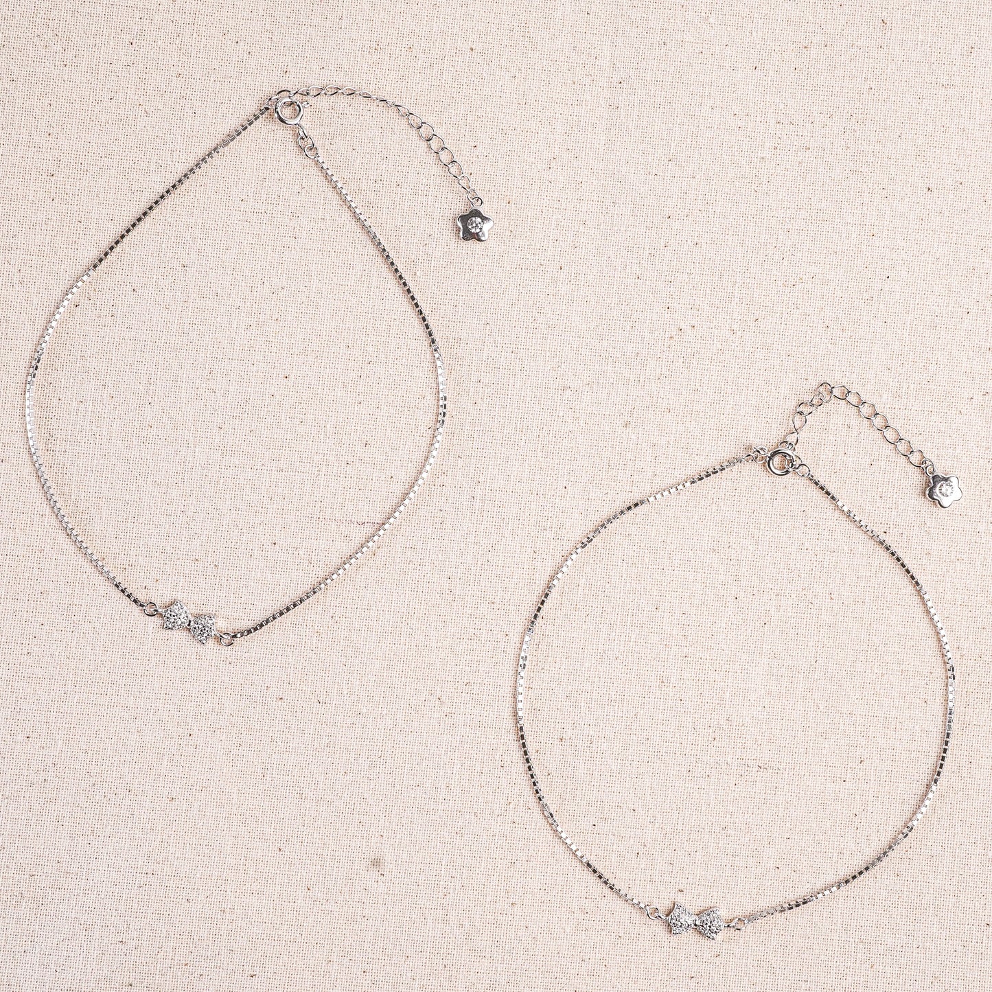 Silver Lovely Bow Treasure Anklet