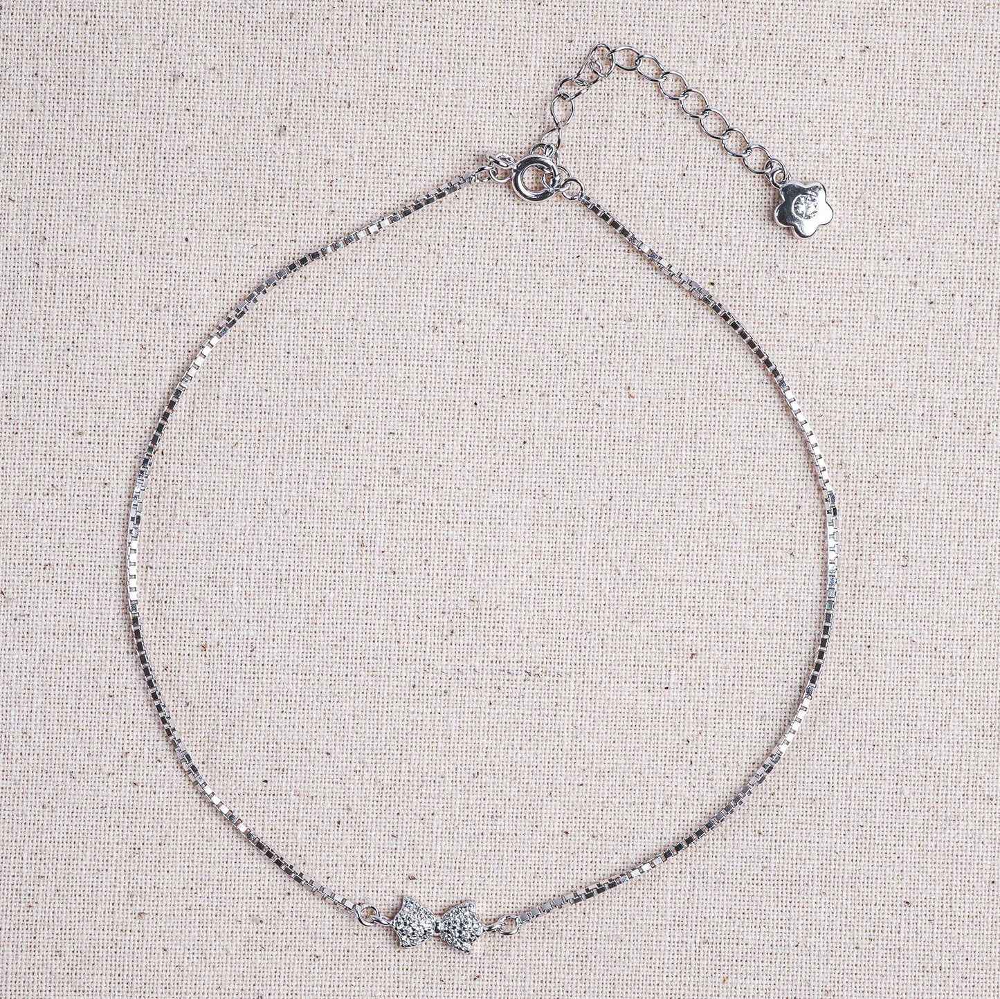 Silver Lovely Bow Treasure Anklet