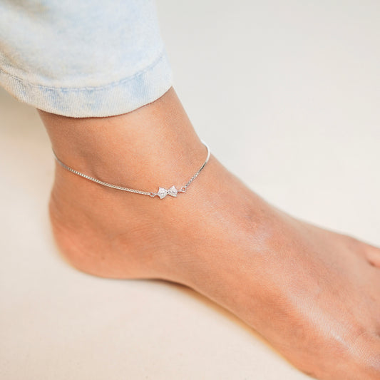 Silver Lovely Bow Treasure Anklet