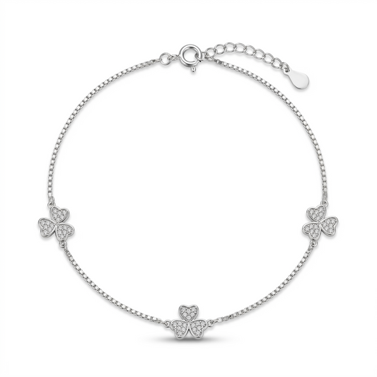 Silver Dreamy Heart Bloom Anklet