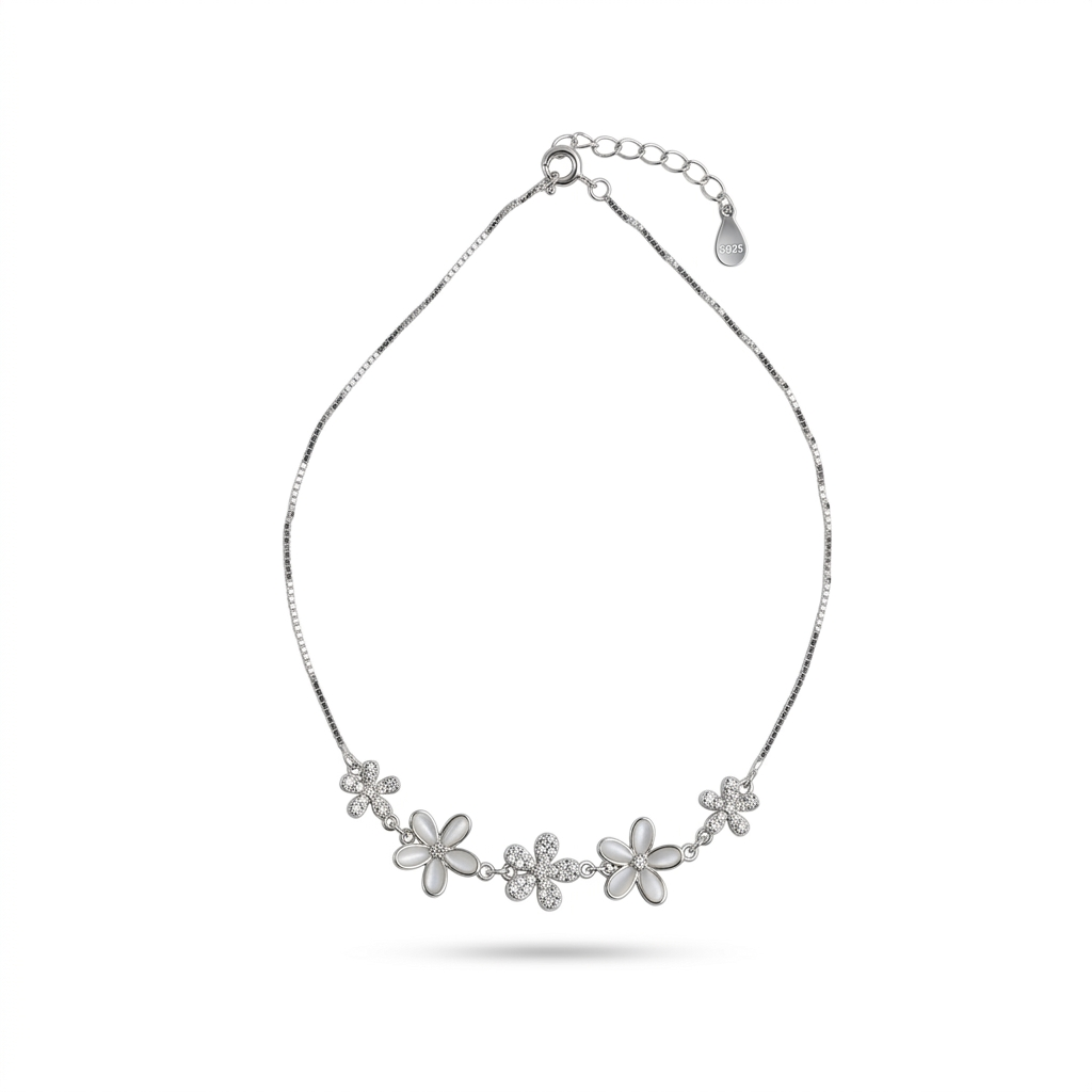 Silver Classic Petal Whisper Anklet