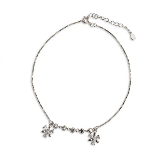 Silver Floral Petal Delight Anklet