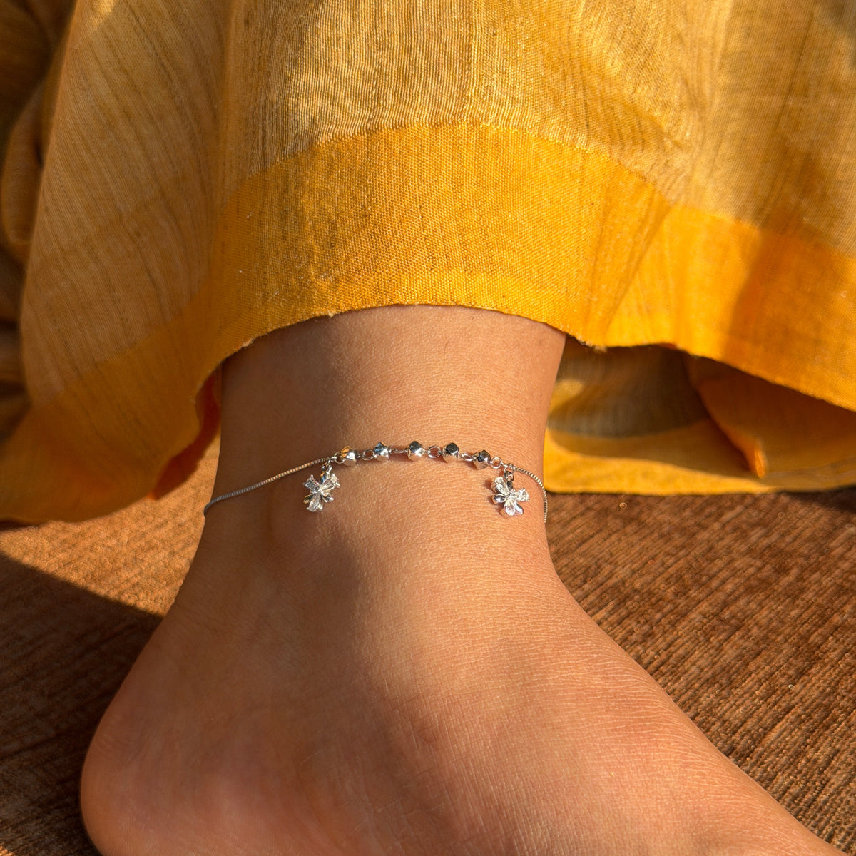925 Sterling Silver Floral Petal Delight Anklet