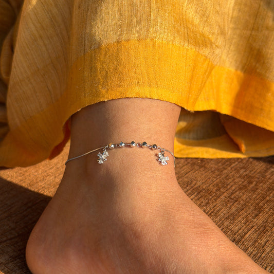 925 Sterling Silver Floral Petal Delight Anklet