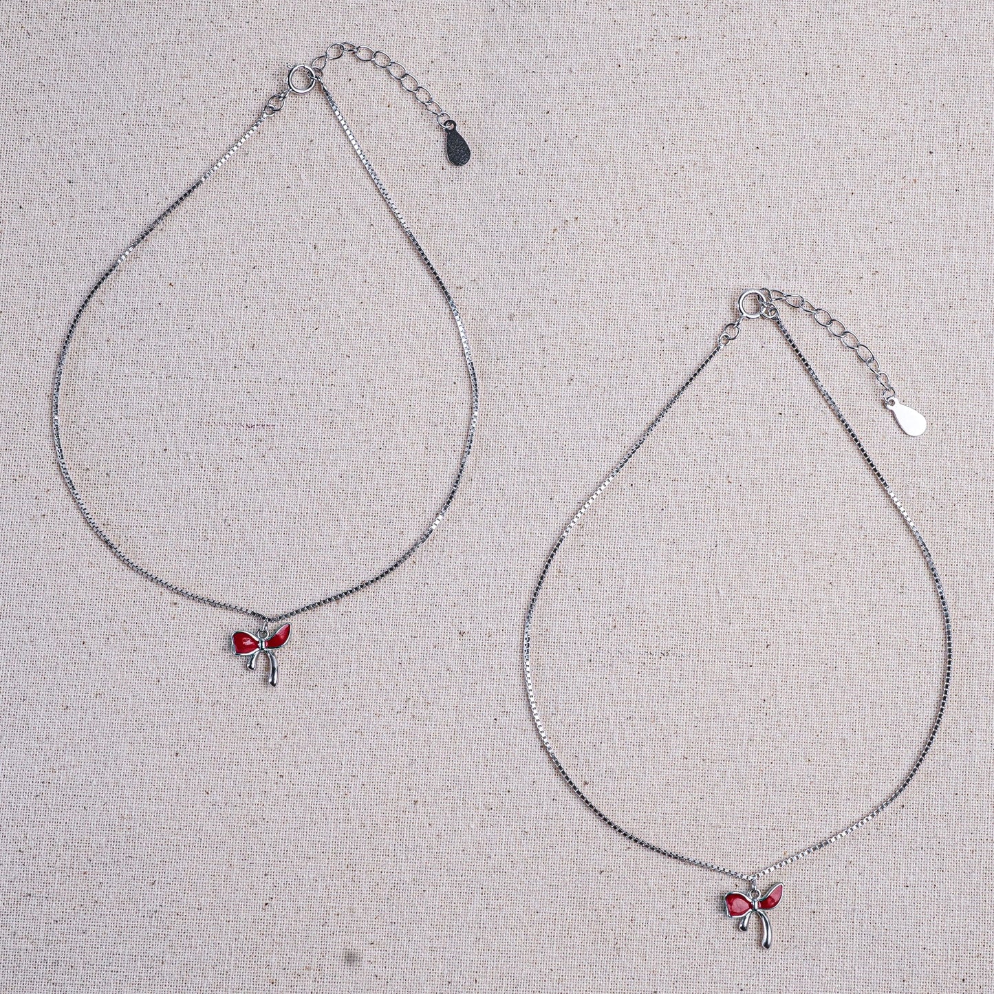 Silver Romantic Red Bow Anklet