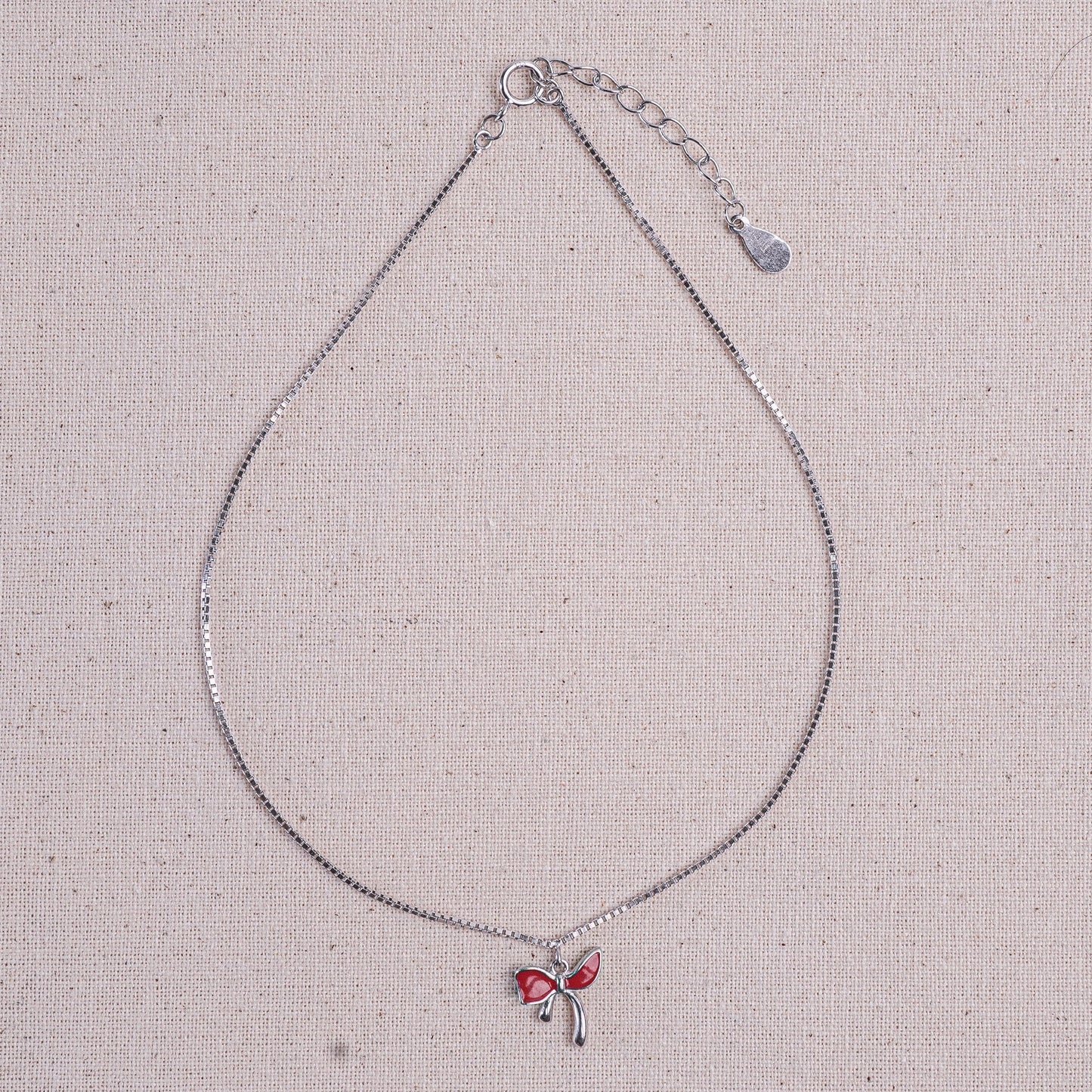 Silver Romantic Red Bow Anklet
