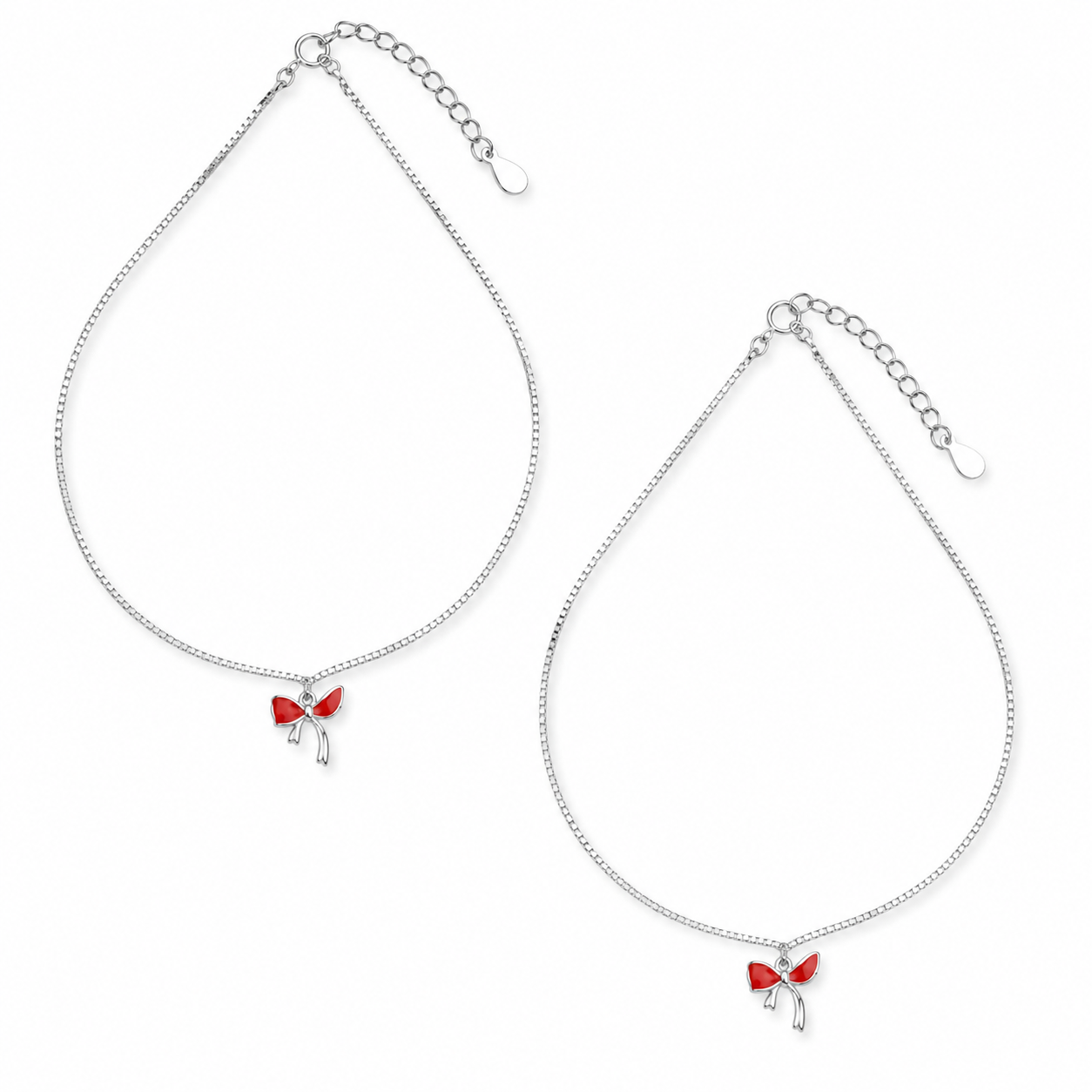 Silver Romantic Red Bow Anklet