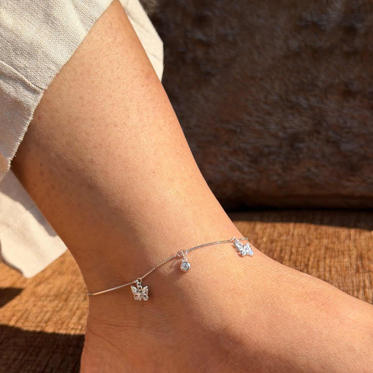 925 Sterling  Silver Butterfly Whisper Anklet